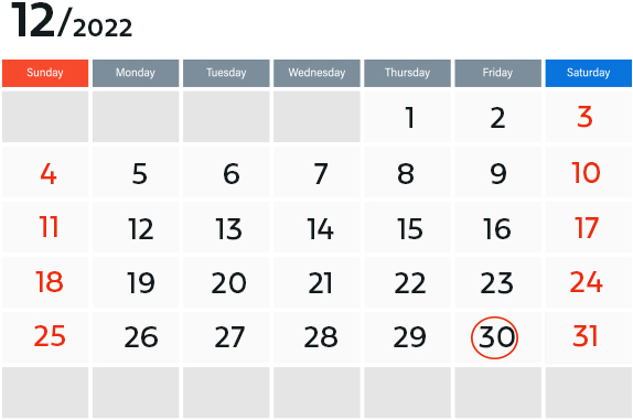 トプコン営業日カレンダー（12月）